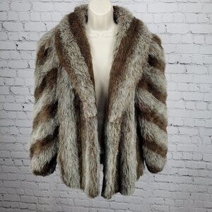 VTG Outerlayers Brown Faux Fur Shawl Collar Pockets Lined Coat USA Large L
